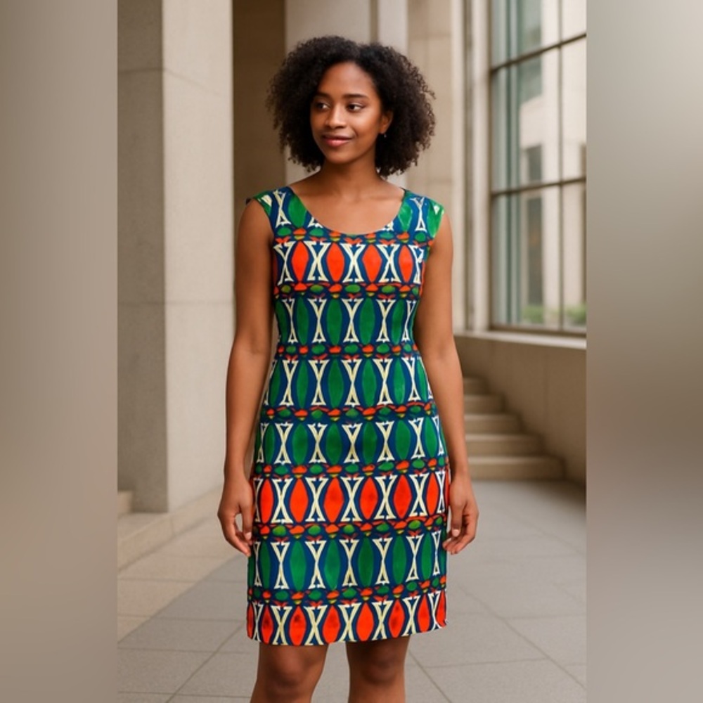 Boden Geometric Newberry Dress Abstract Tribal Print Sheath NOTE EUC 6R #897